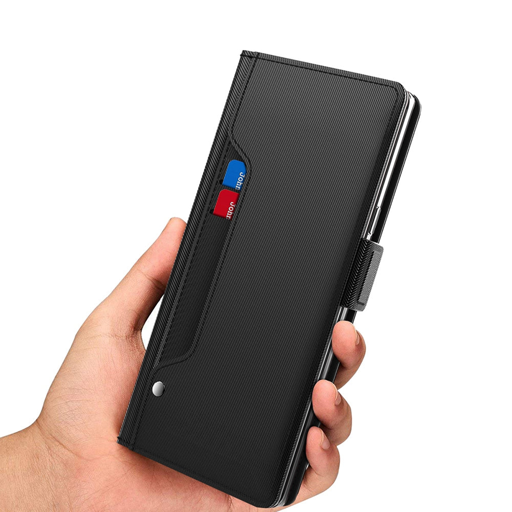 Uniqkart for vivo Y36 4G / 5G Mirror Design Magnetic Flip Case Card Holder Dustproof PU Leather + TPU Phone Stand Cover - Black