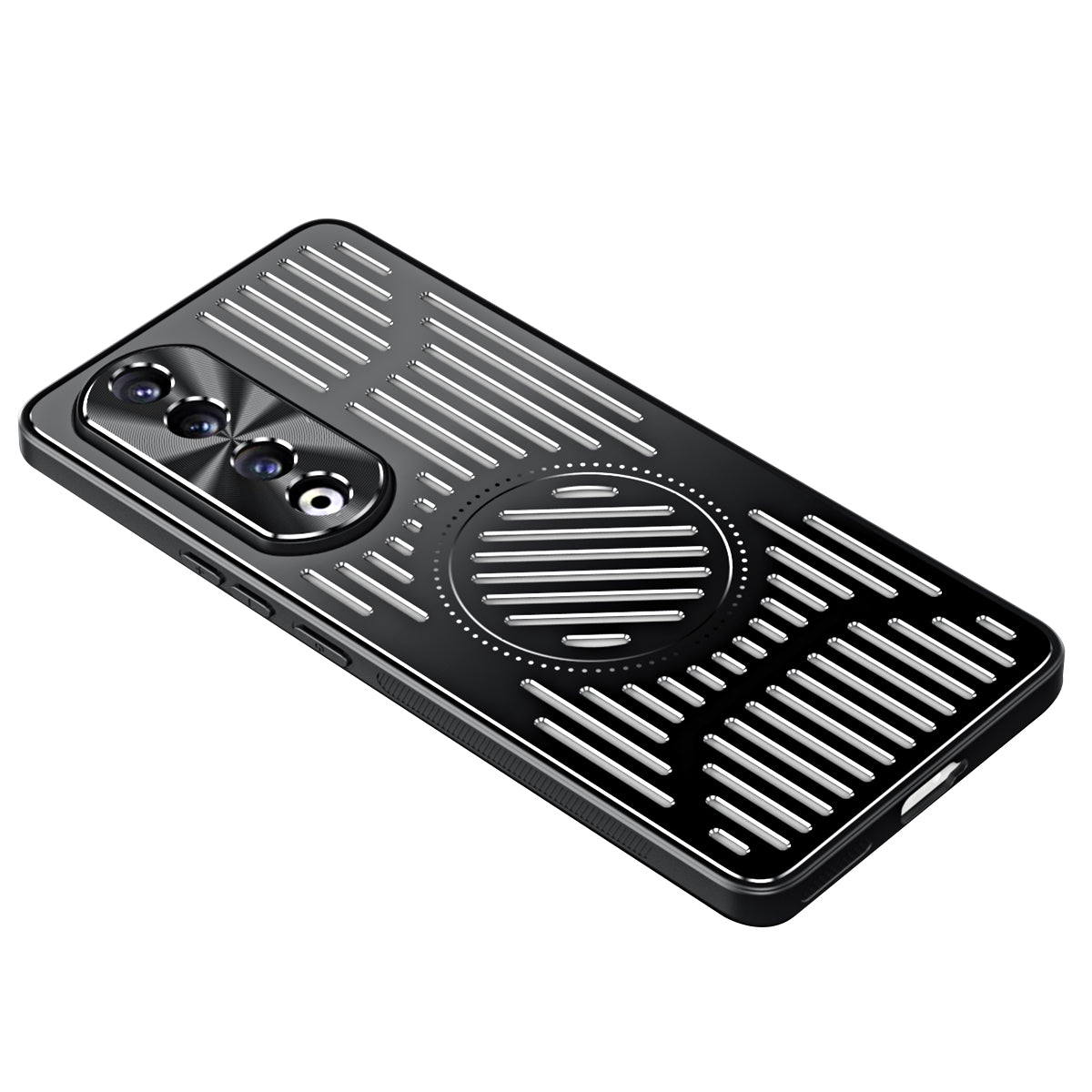 Uniqkart for Honor 90 Pro Hollow Heat Dissipation Phone Back Case Shell TPU+Aluminum Alloy Magnetic Cover - Black