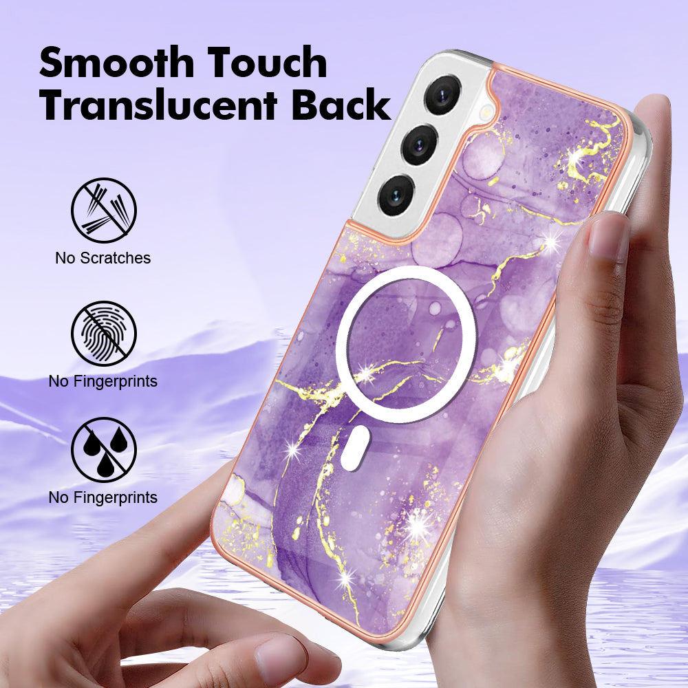 YB IMD Series-19 for Samsung Galaxy S22 5G Magnetic IMD Pattern Phone Case Electroplated 2.0mm TPU Cover - Purple