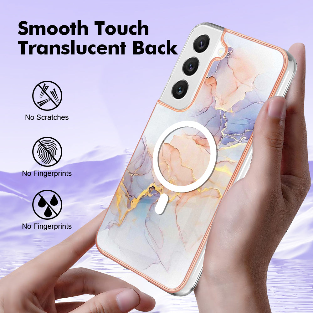 YB IMD Series-19 for Samsung Galaxy S22 5G Magnetic IMD Pattern Phone Case Electroplated 2.0mm TPU Cover - Marble White
