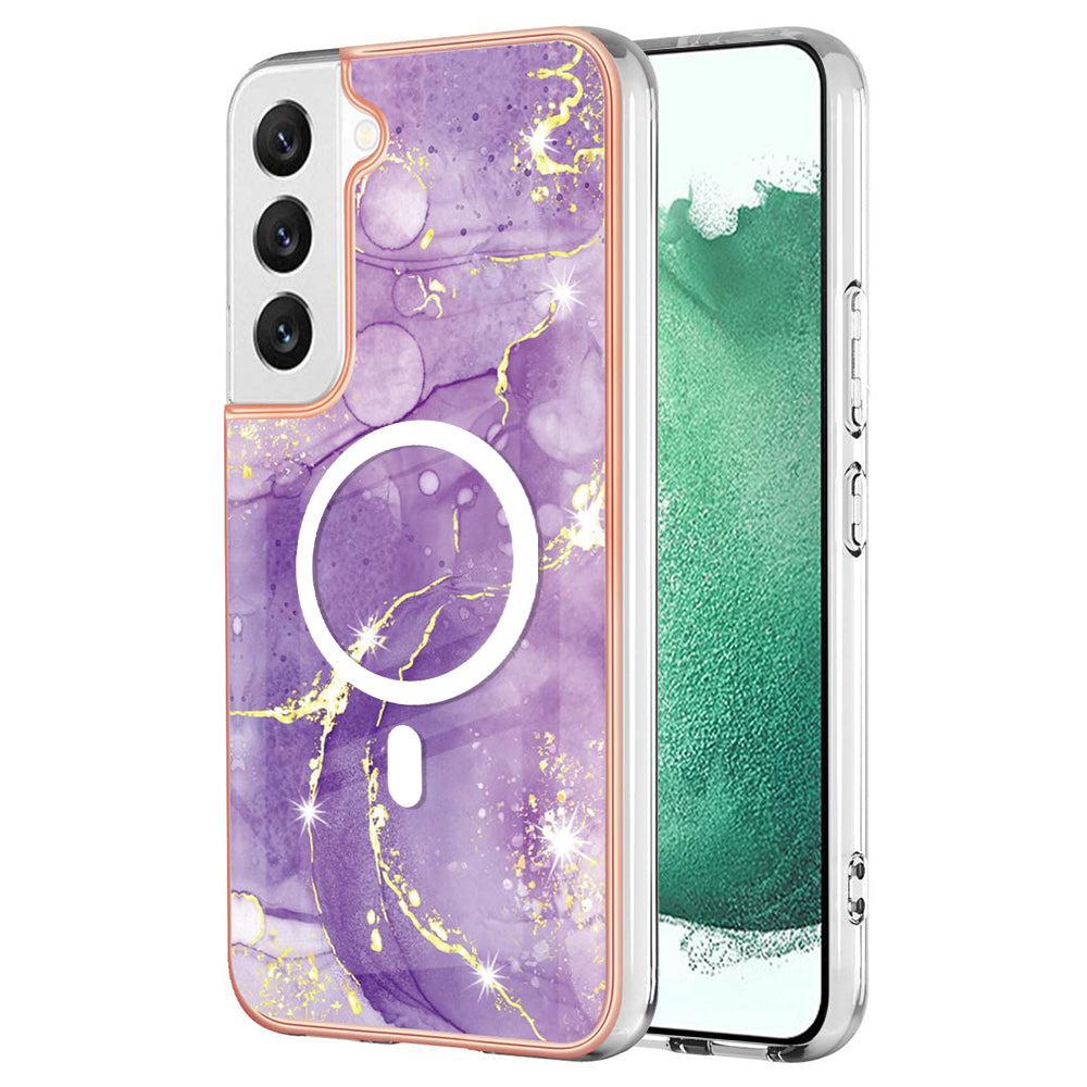 YB IMD Series-19 for Samsung Galaxy S22+ 5G IMD Pattern Phone Case Electroplated 2.0mm TPU Magnetic Cover - Purple
