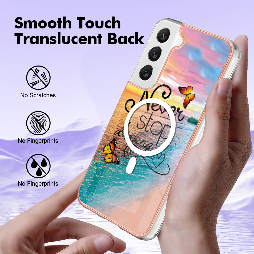 YB IMD Series-19 for Samsung Galaxy S22+ 5G IMD Pattern Phone Case Electroplated 2.0mm TPU Magnetic Cover - Never Stop Dreaming