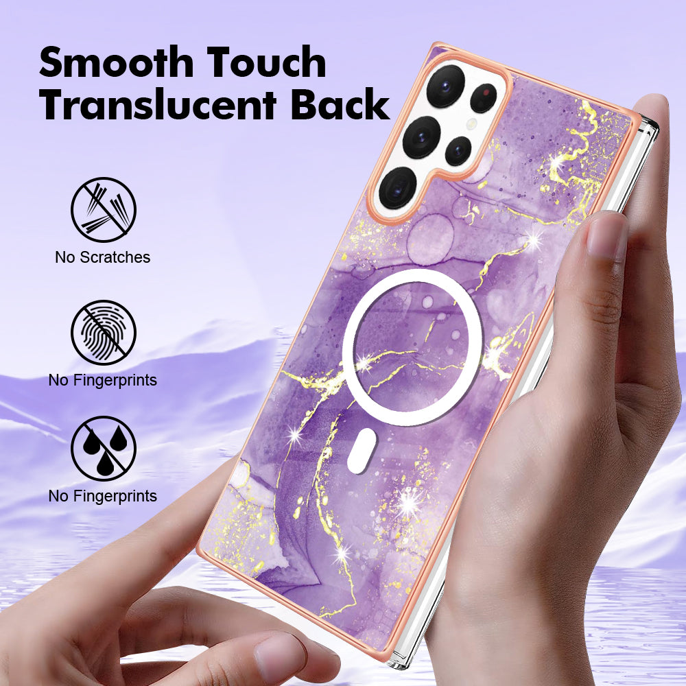 YB IMD Series-19 for Samsung Galaxy S22 Ultra 5G Magnetic Electroplated IMD Phone Case 2.0mm TPU Back Cover - Purple