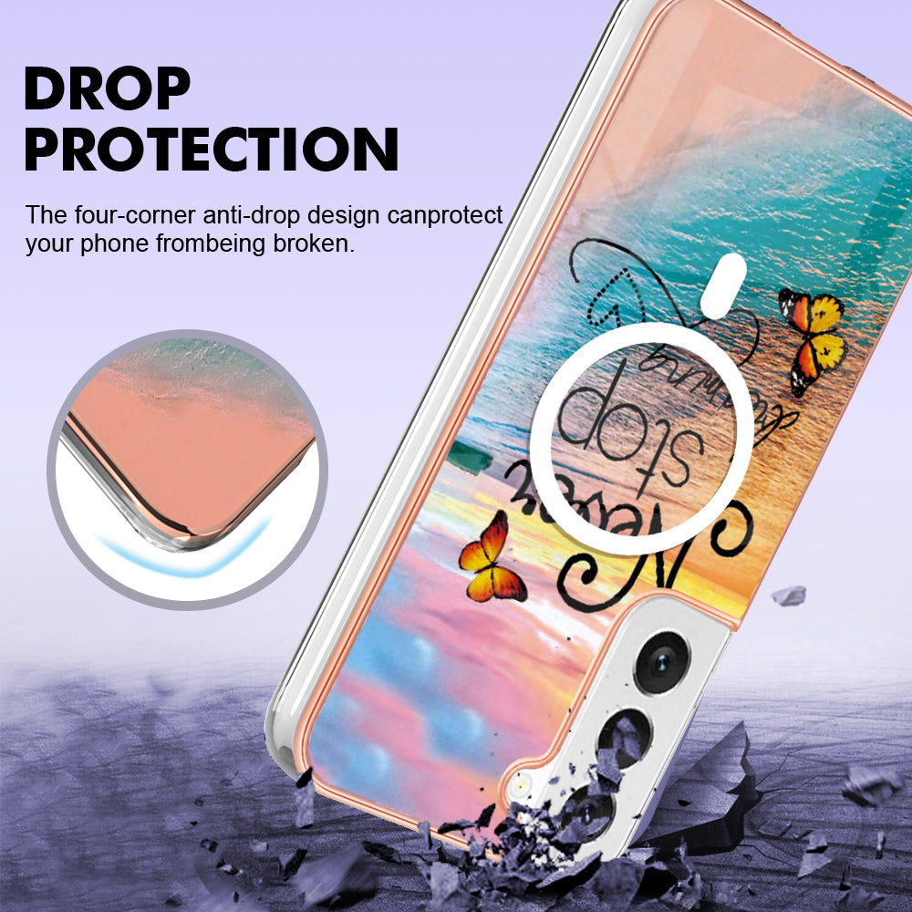 YB IMD Series-19 for Samsung Galaxy S23+ Magnetic IMD Drop-proof Case 2.0mm TPU Phone Cover - Never Stop Dreaming