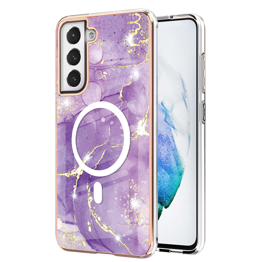 YB IMD Series-19 for Samsung Galaxy S21 FE 5G Magnetic Phone Case 2.0mm TPU Electroplating Pattern IMD Cover - Purple