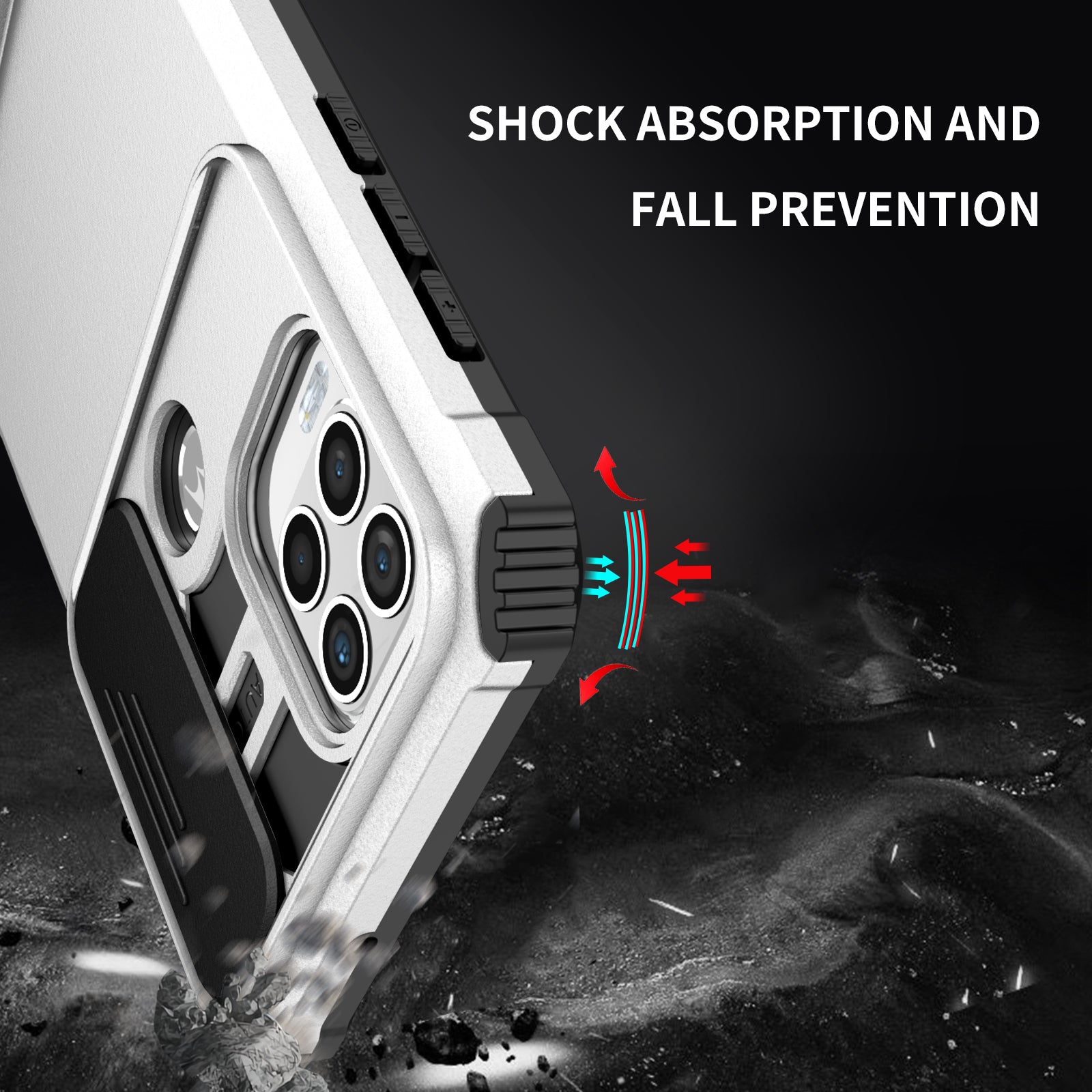 for Motorola Moto G Stylus 5G (2021) Phone Protector Slide Camera Hard PC + Flexible TPU Cover Kickstand Case - White