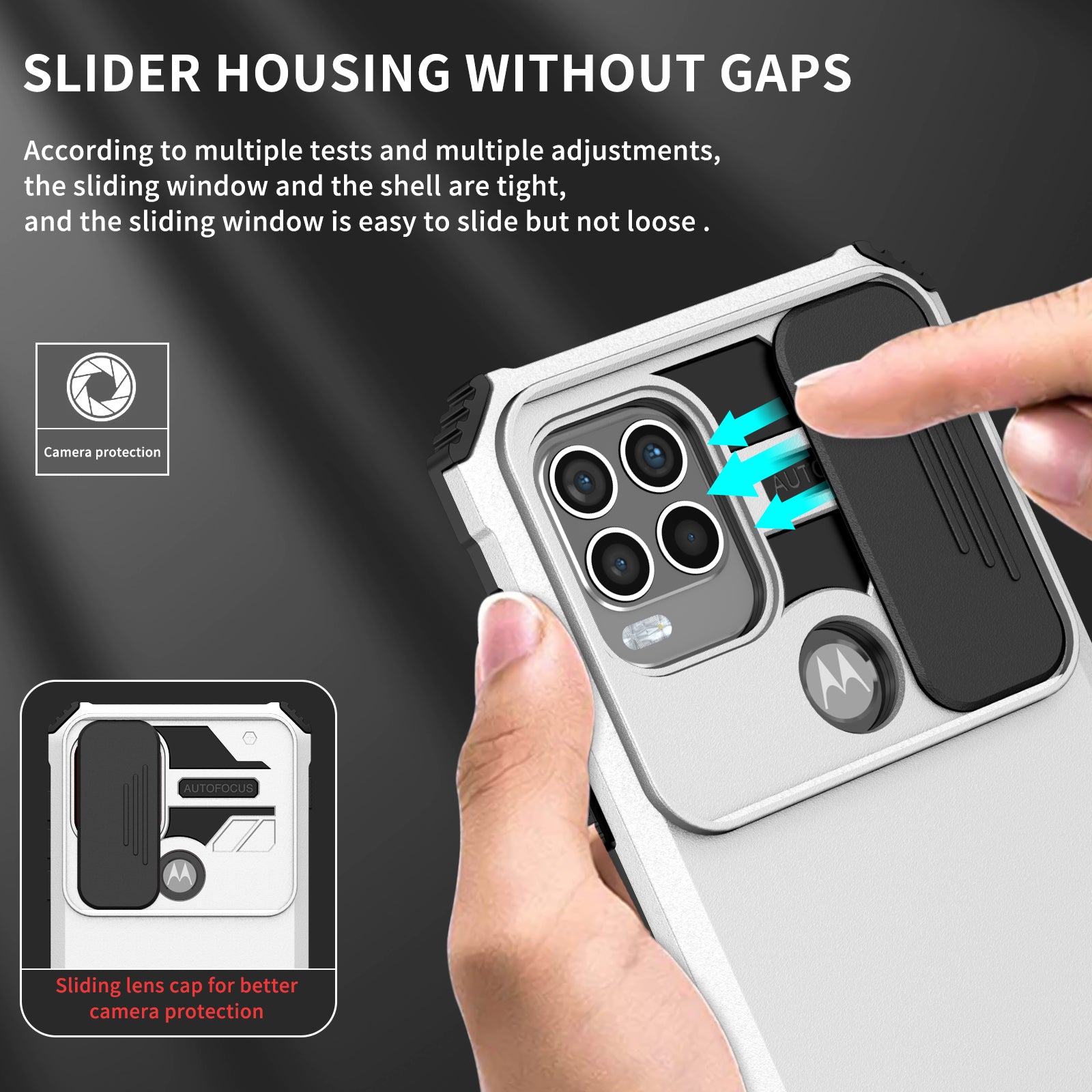 for Motorola Moto G Stylus 5G (2021) Phone Protector Slide Camera Hard PC + Flexible TPU Cover Kickstand Case - White
