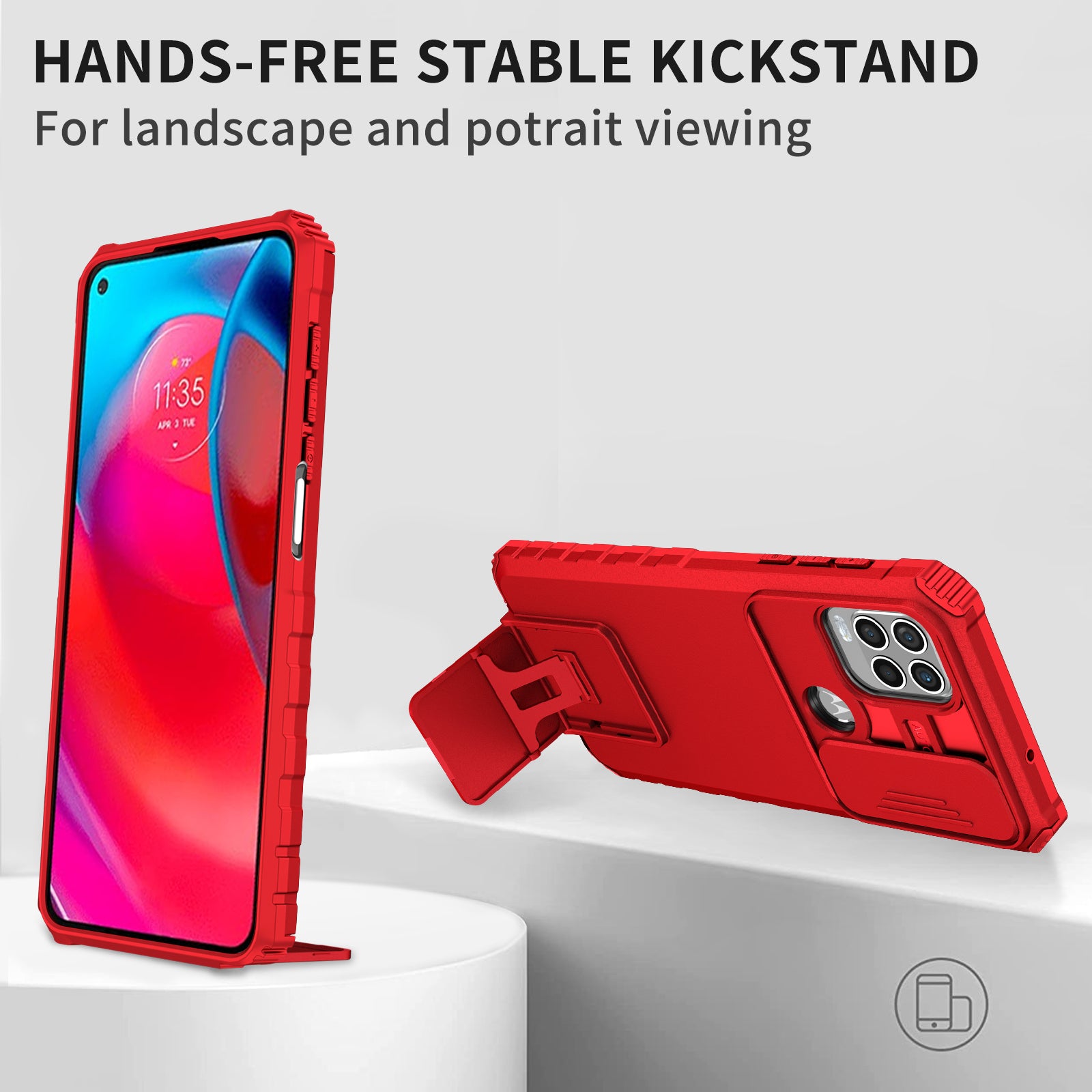 for Motorola Moto G Stylus 5G (2021) Phone Protector Slide Camera Hard PC + Flexible TPU Cover Kickstand Case - Red