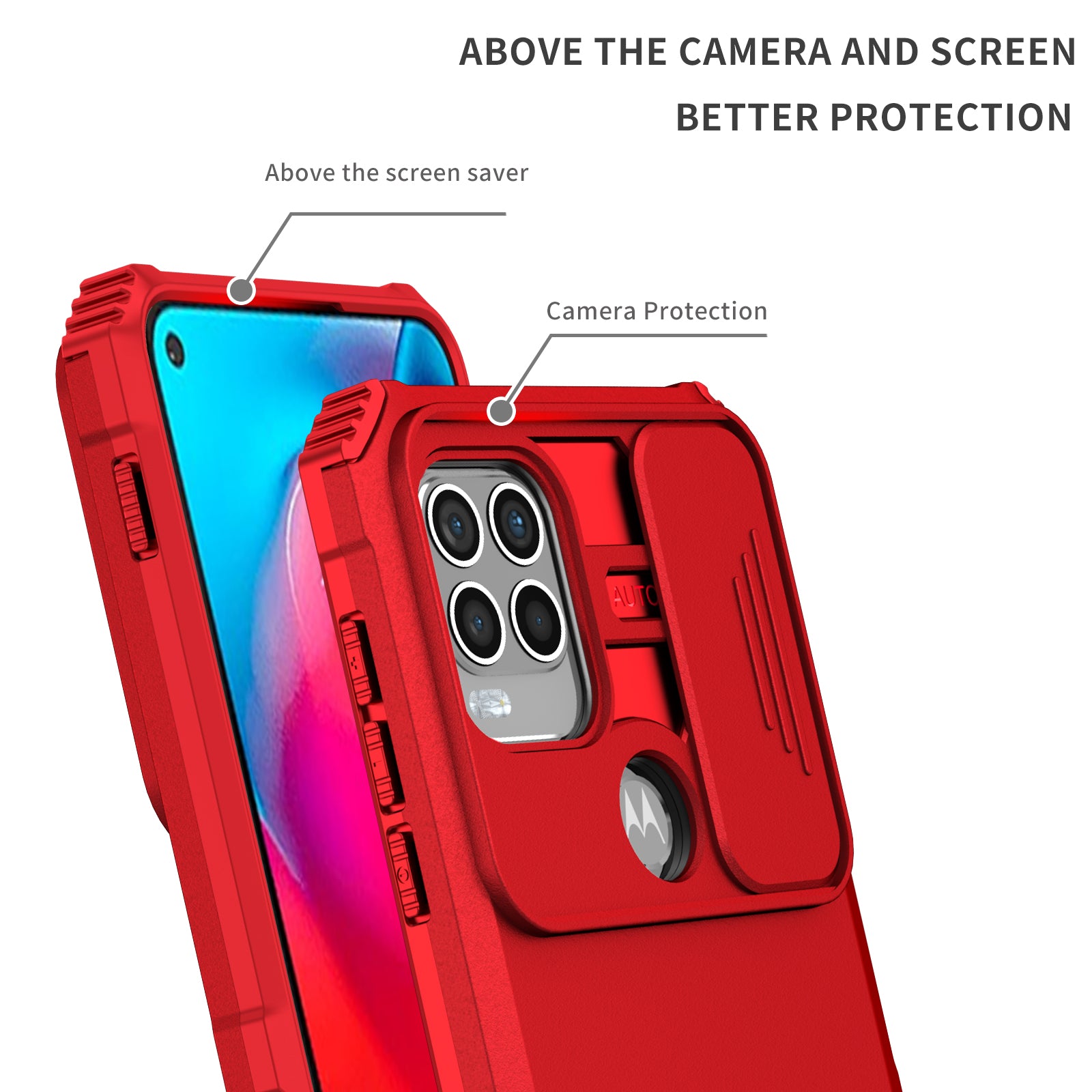for Motorola Moto G Stylus 5G (2021) Phone Protector Slide Camera Hard PC + Flexible TPU Cover Kickstand Case - Red