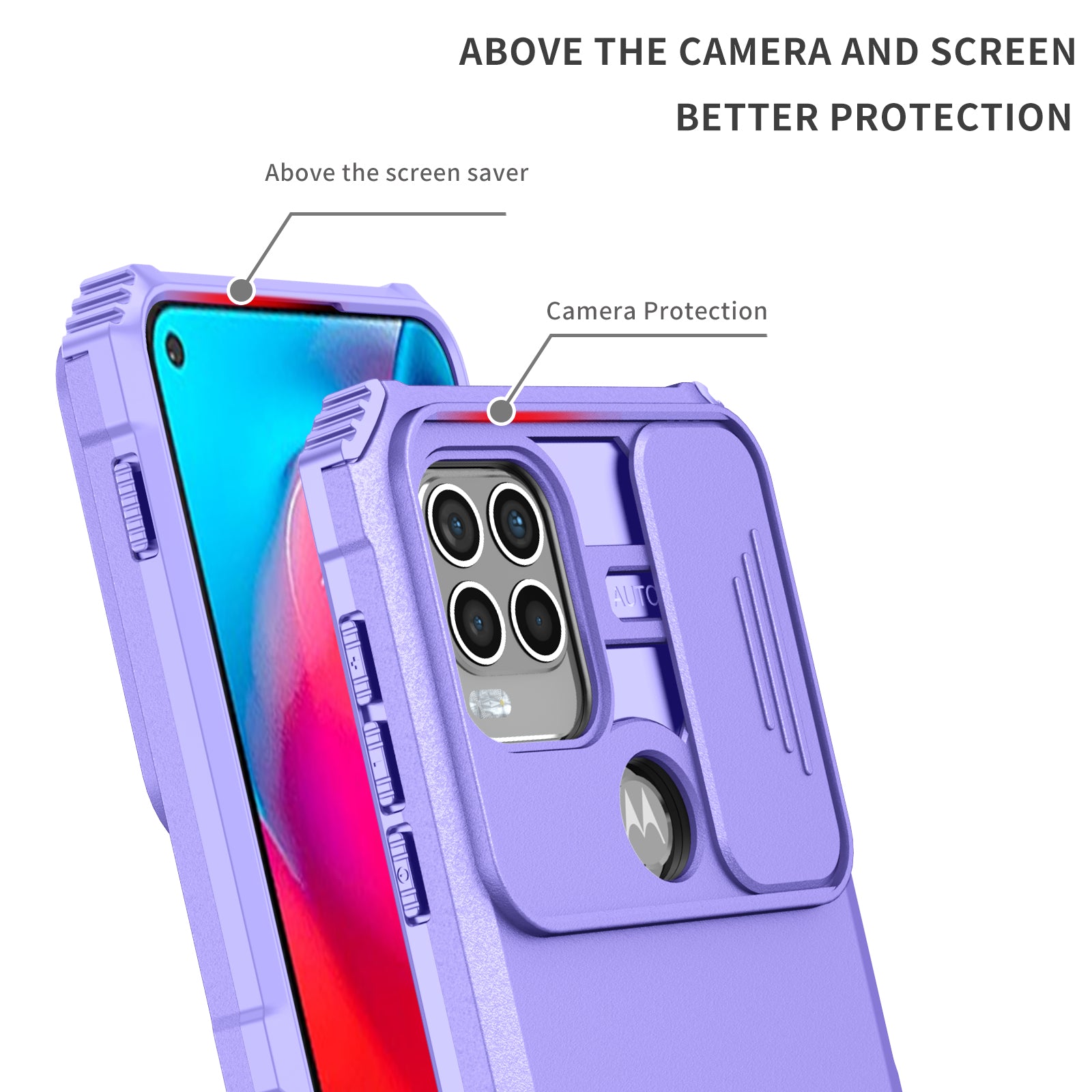 for Motorola Moto G Stylus 5G (2021) Phone Protector Slide Camera Hard PC + Flexible TPU Cover Kickstand Case - Purple