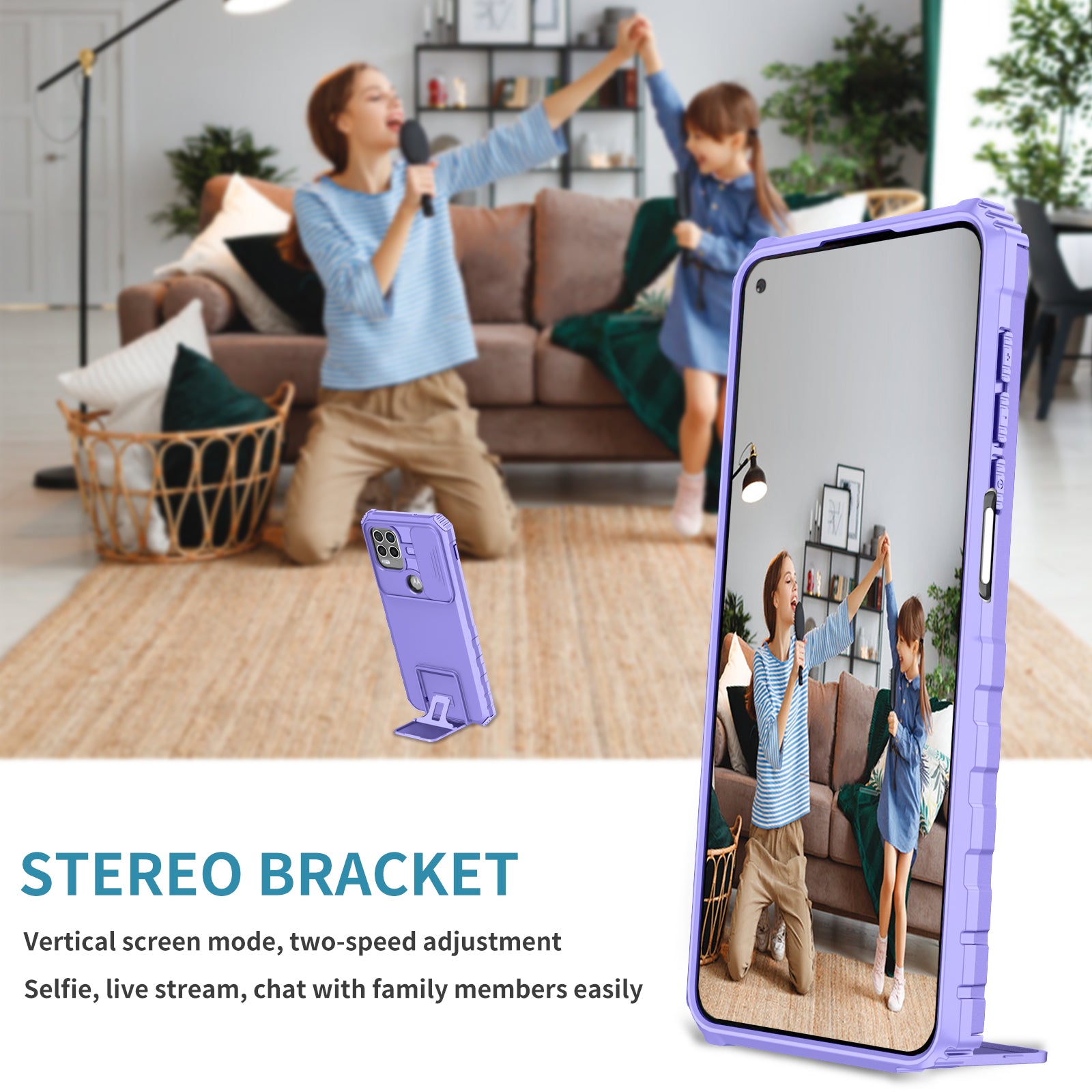 for Motorola Moto G Stylus 5G (2021) Phone Protector Slide Camera Hard PC + Flexible TPU Cover Kickstand Case - Purple