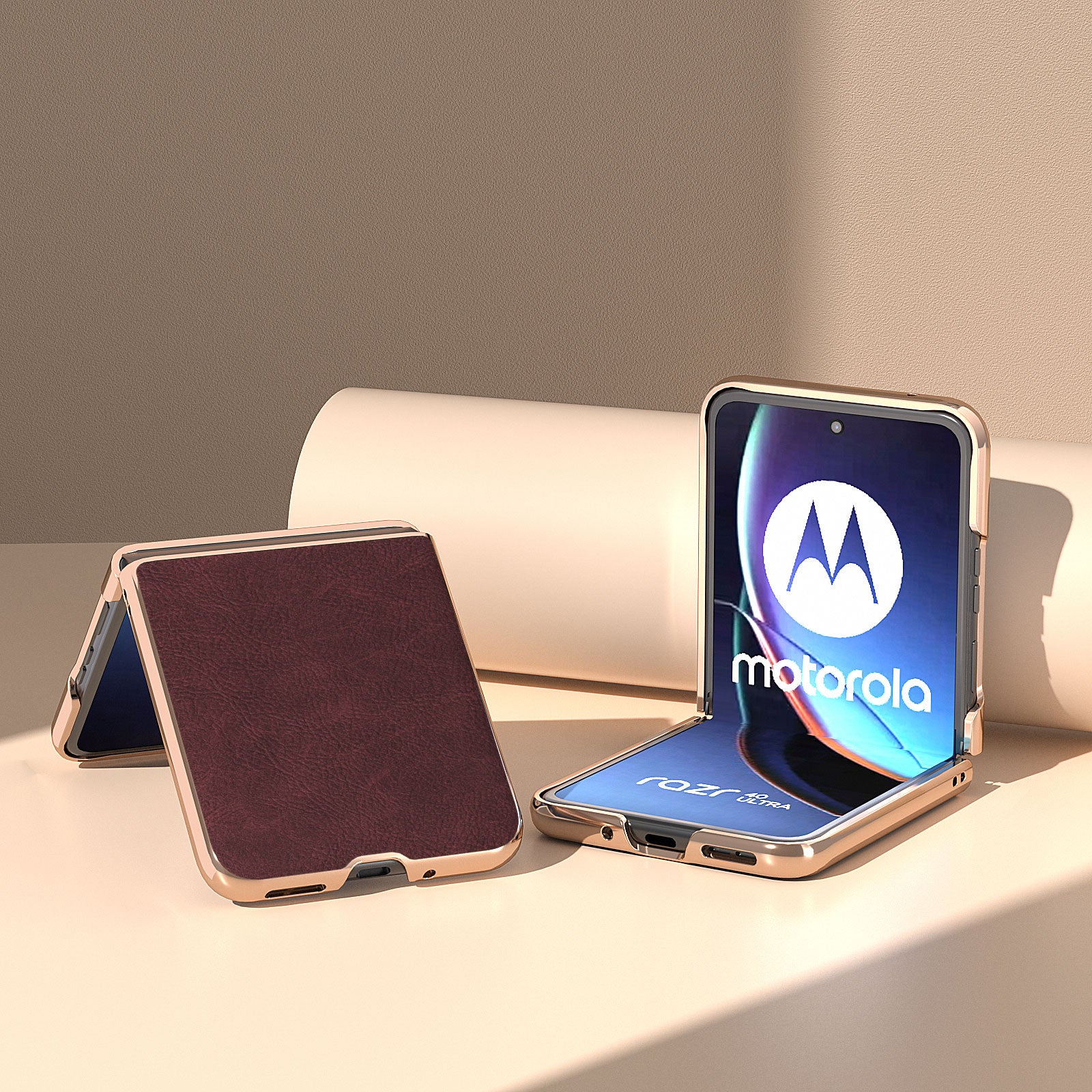 Uniqkart for Motorola Razr 40 Ultra 5G Phone Case Electroplating PU Leather + PC Litchi Texture Cover - Purplish Red