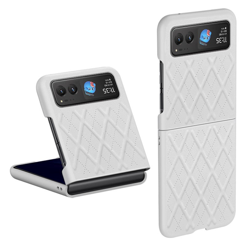 Uniqkart For Motorola Razr 40 5G Slim Rhombic Texture Phone Case PU Leather + PC Protective Cover - White