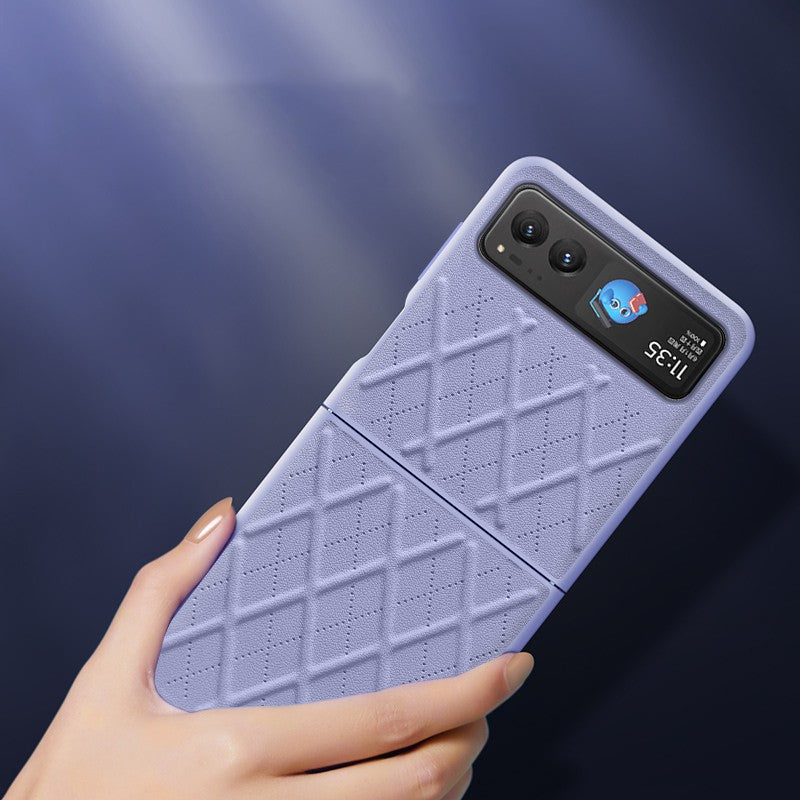 Uniqkart For Motorola Razr 40 5G Slim Rhombic Texture Phone Case PU Leather + PC Protective Cover - White