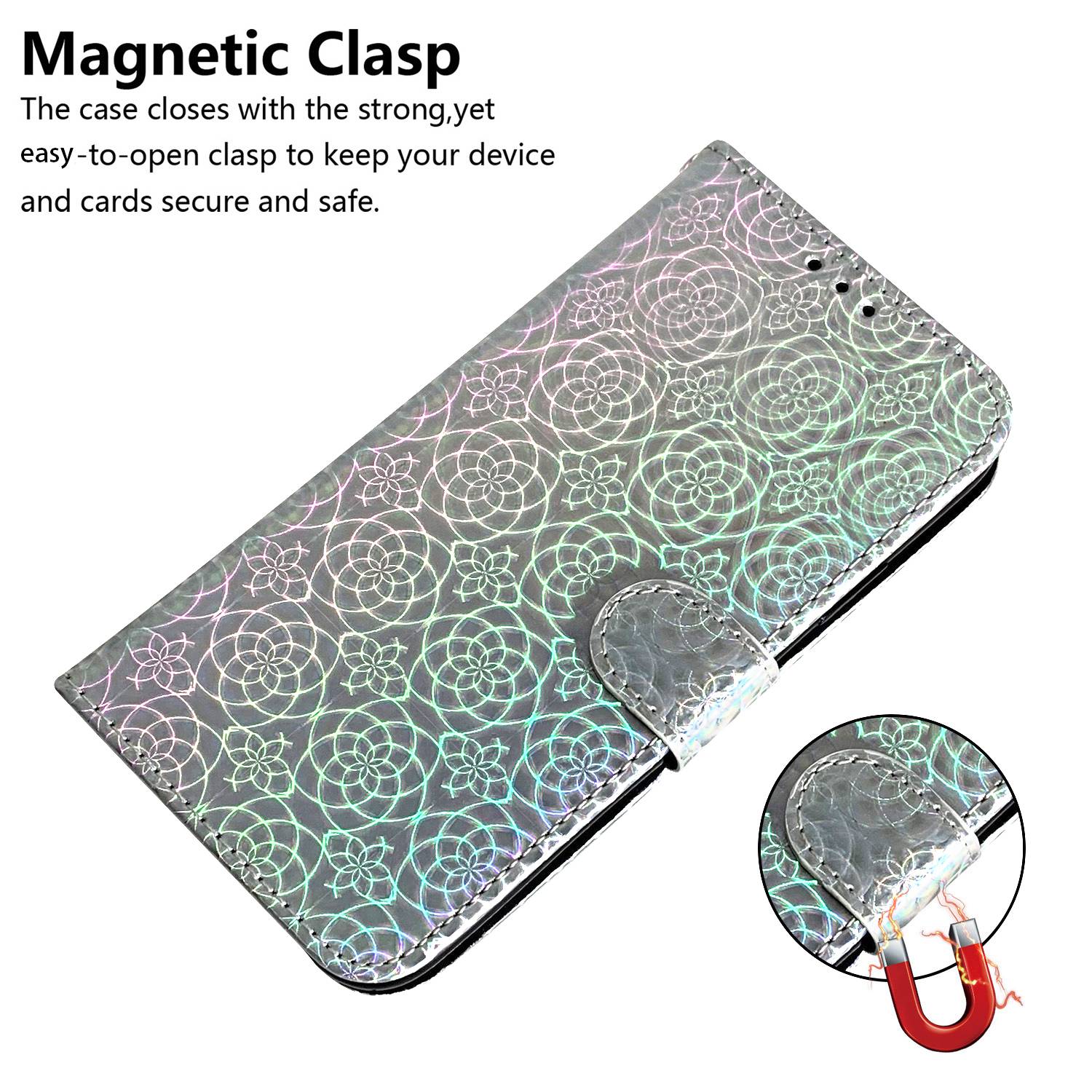 Wallet Leather Case for iPhone 15 , Stand Dazzling Flower Pattern Phone Cover - Grey