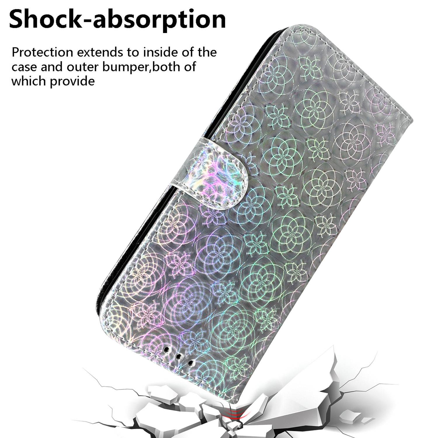 Wallet Leather Case for iPhone 15 , Stand Dazzling Flower Pattern Phone Cover - Grey