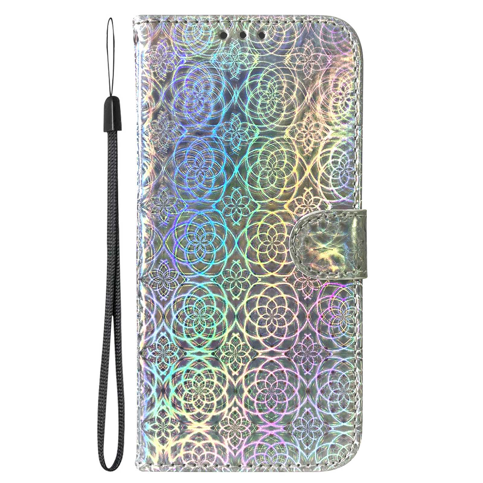 Wallet Leather Case for iPhone 15 , Stand Dazzling Flower Pattern Phone Cover - Grey