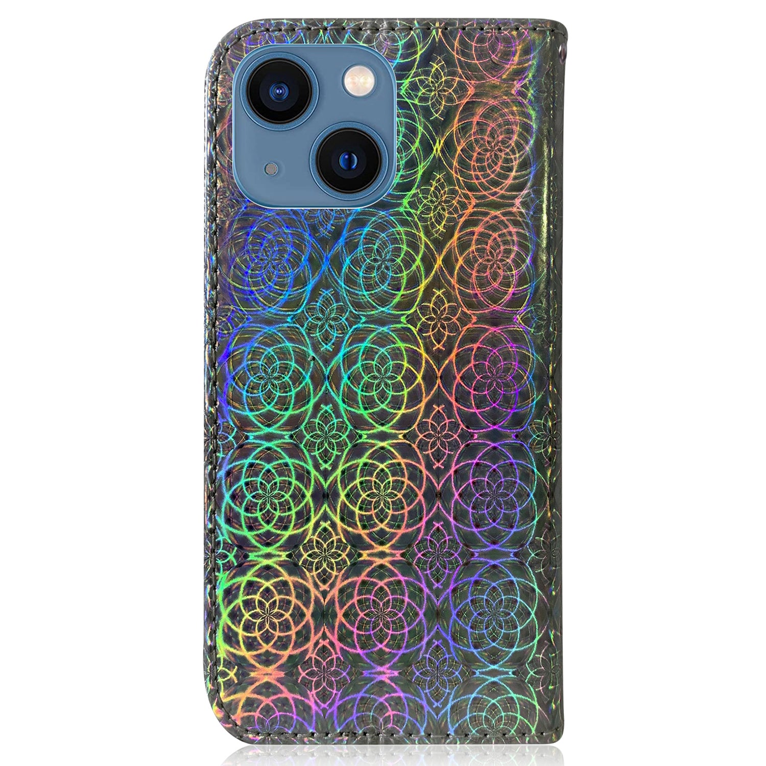 Wallet Leather Case for iPhone 15 , Stand Dazzling Flower Pattern Phone Cover - Grey