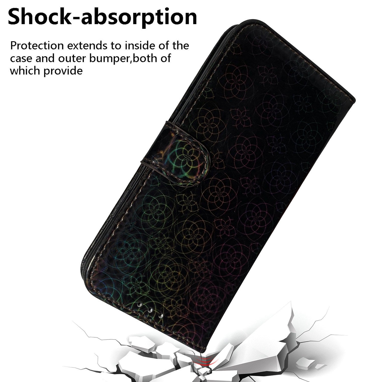 Wallet Leather Case for iPhone 15 , Stand Dazzling Flower Pattern Phone Cover - Black