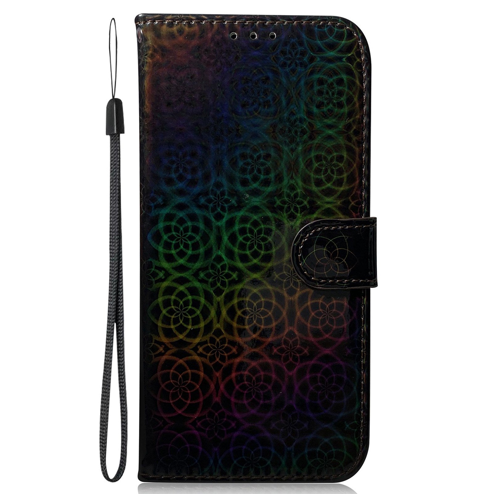 Wallet Leather Case for iPhone 15 , Stand Dazzling Flower Pattern Phone Cover - Black