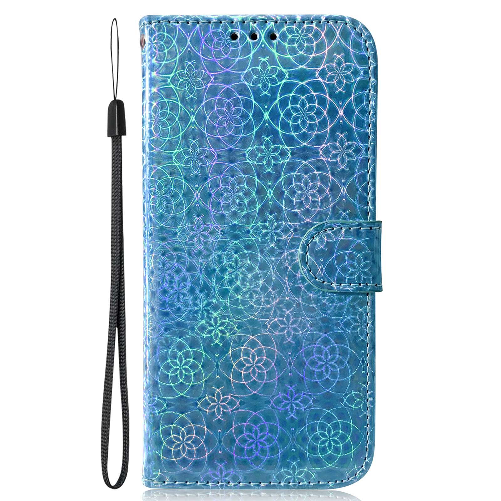 Wallet Leather Case for iPhone 15 , Stand Dazzling Flower Pattern Phone Cover - Blue