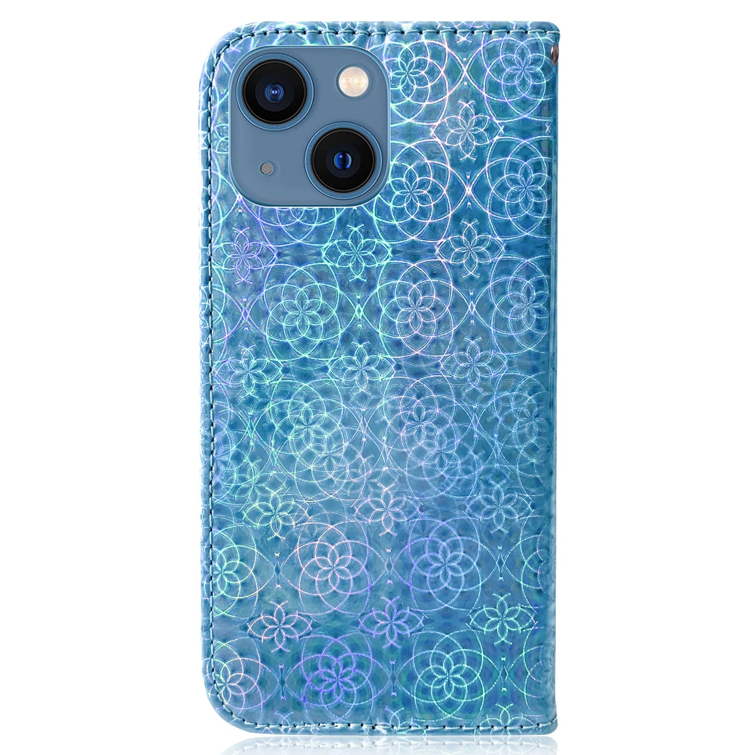 Wallet Leather Case for iPhone 15 , Stand Dazzling Flower Pattern Phone Cover - Blue