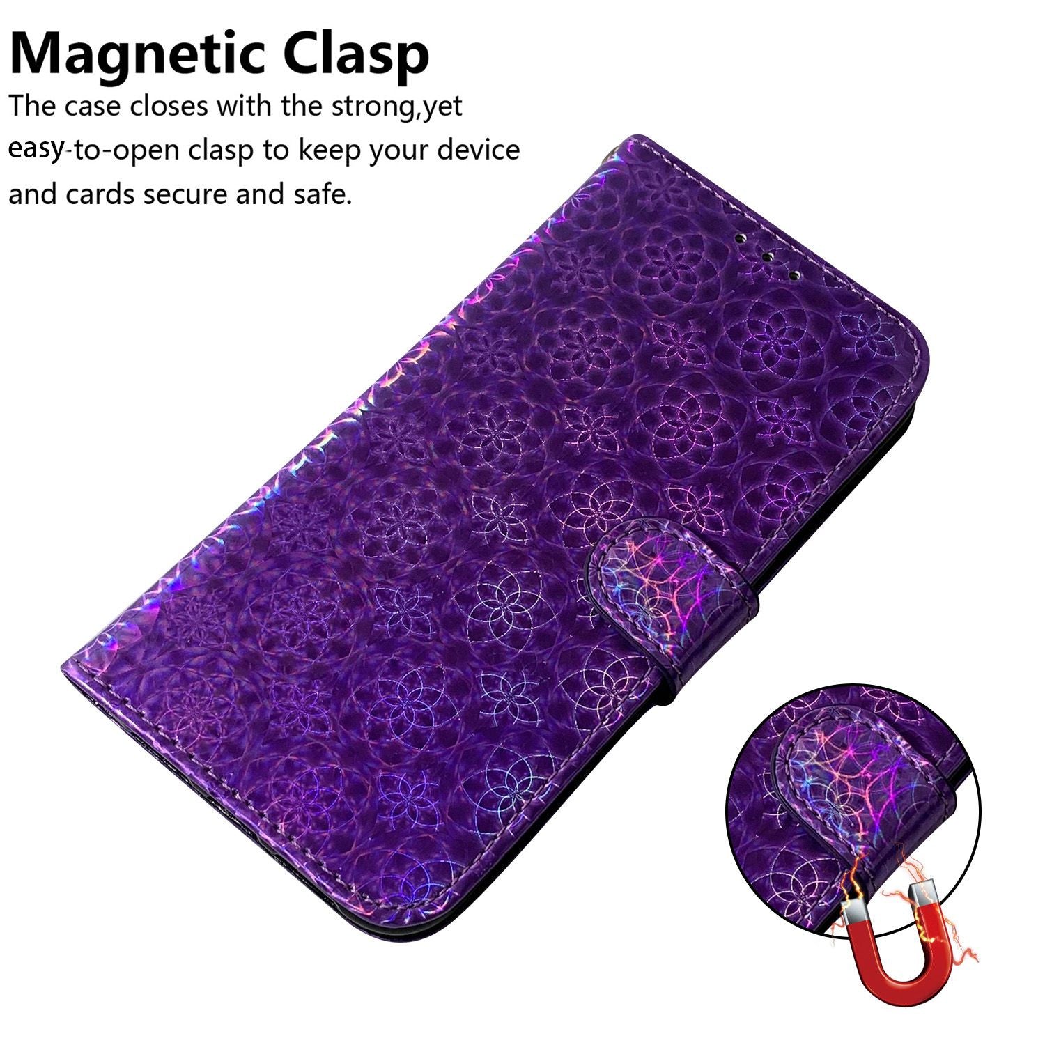 Wallet Leather Case for iPhone 15 , Stand Dazzling Flower Pattern Phone Cover - Purple