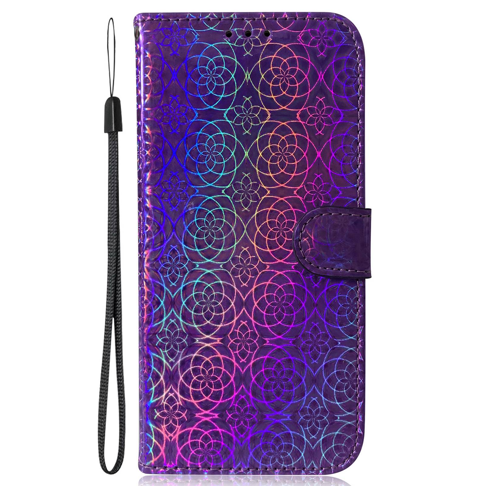 Wallet Leather Case for iPhone 15 , Stand Dazzling Flower Pattern Phone Cover - Purple