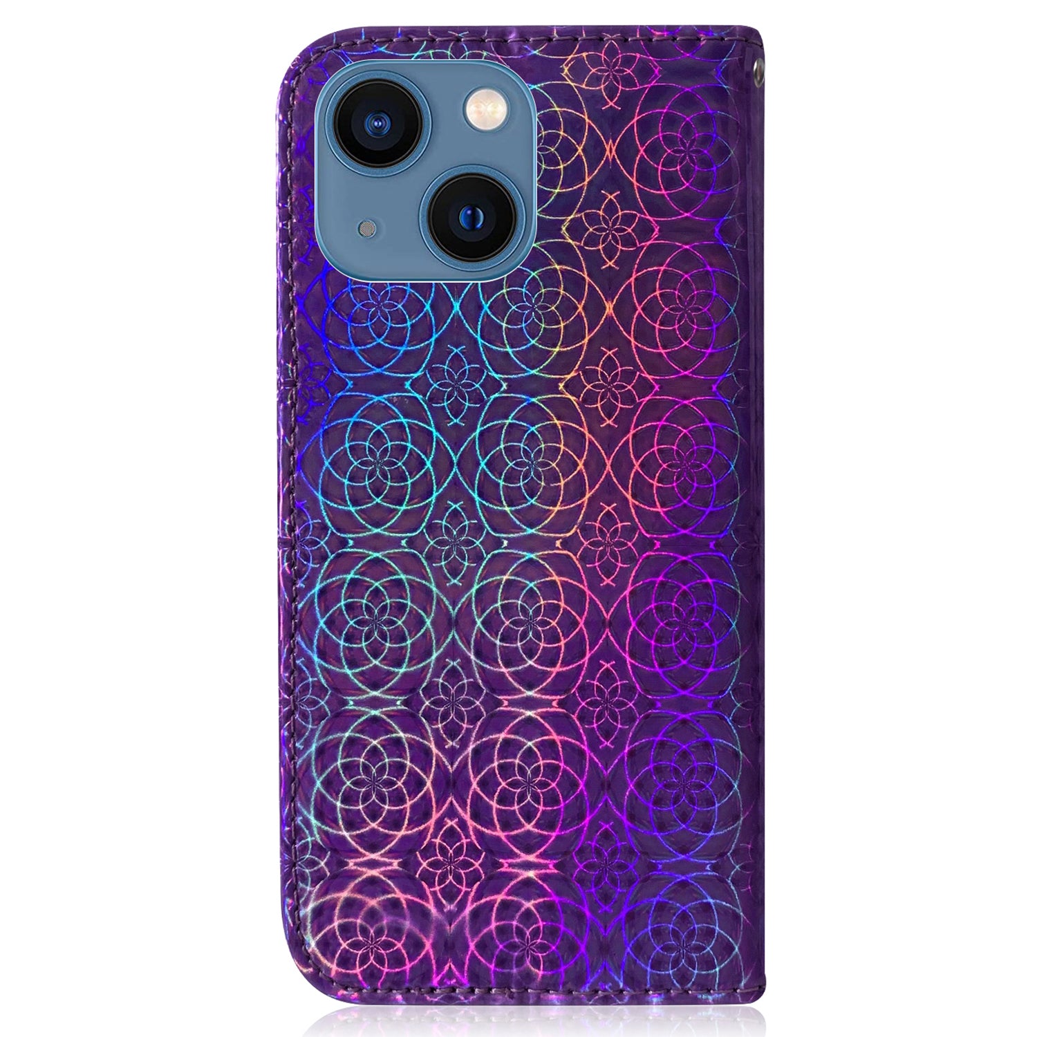 Wallet Leather Case for iPhone 15 , Stand Dazzling Flower Pattern Phone Cover - Purple