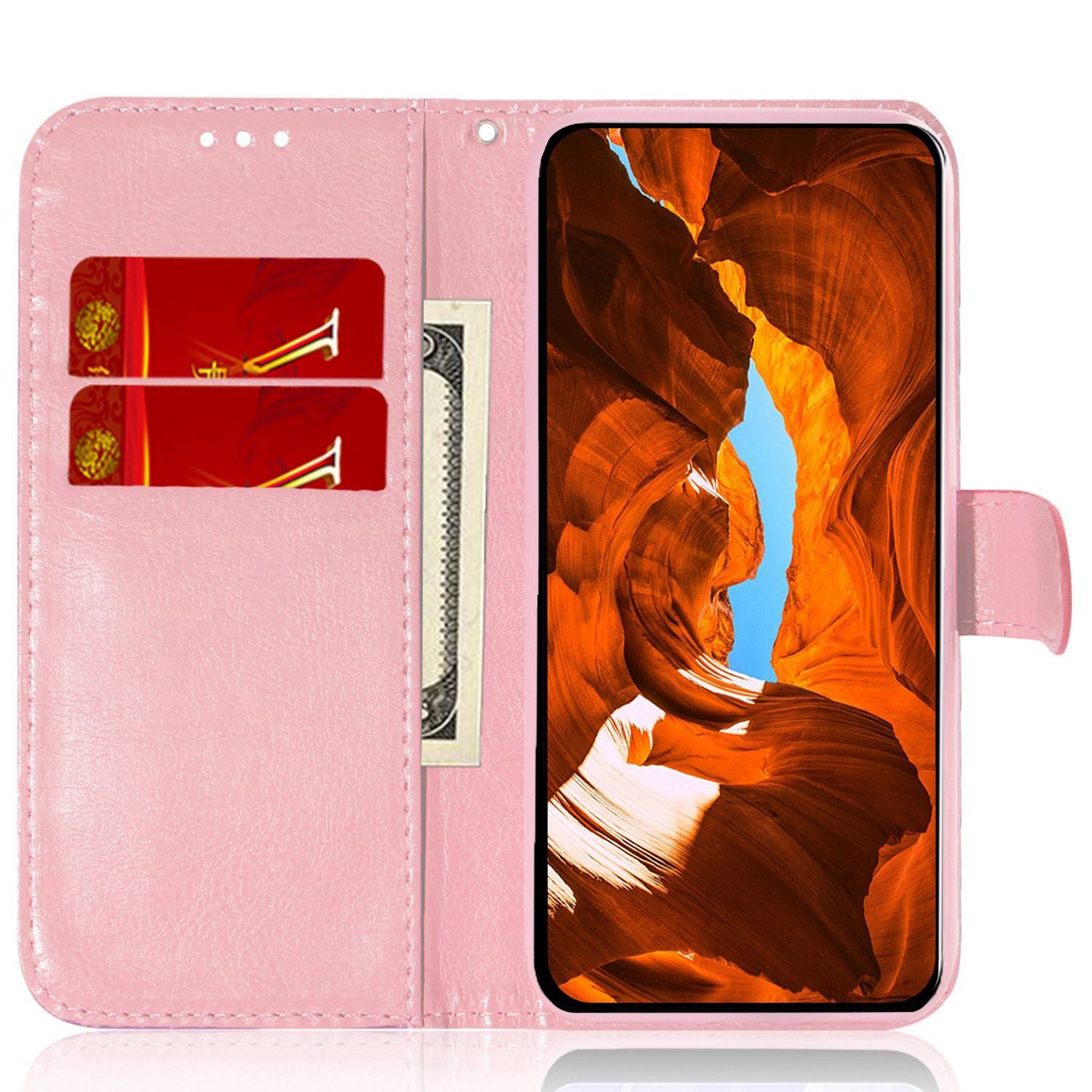 Wallet Leather Case for iPhone 15 , Stand Dazzling Flower Pattern Phone Cover - Pink