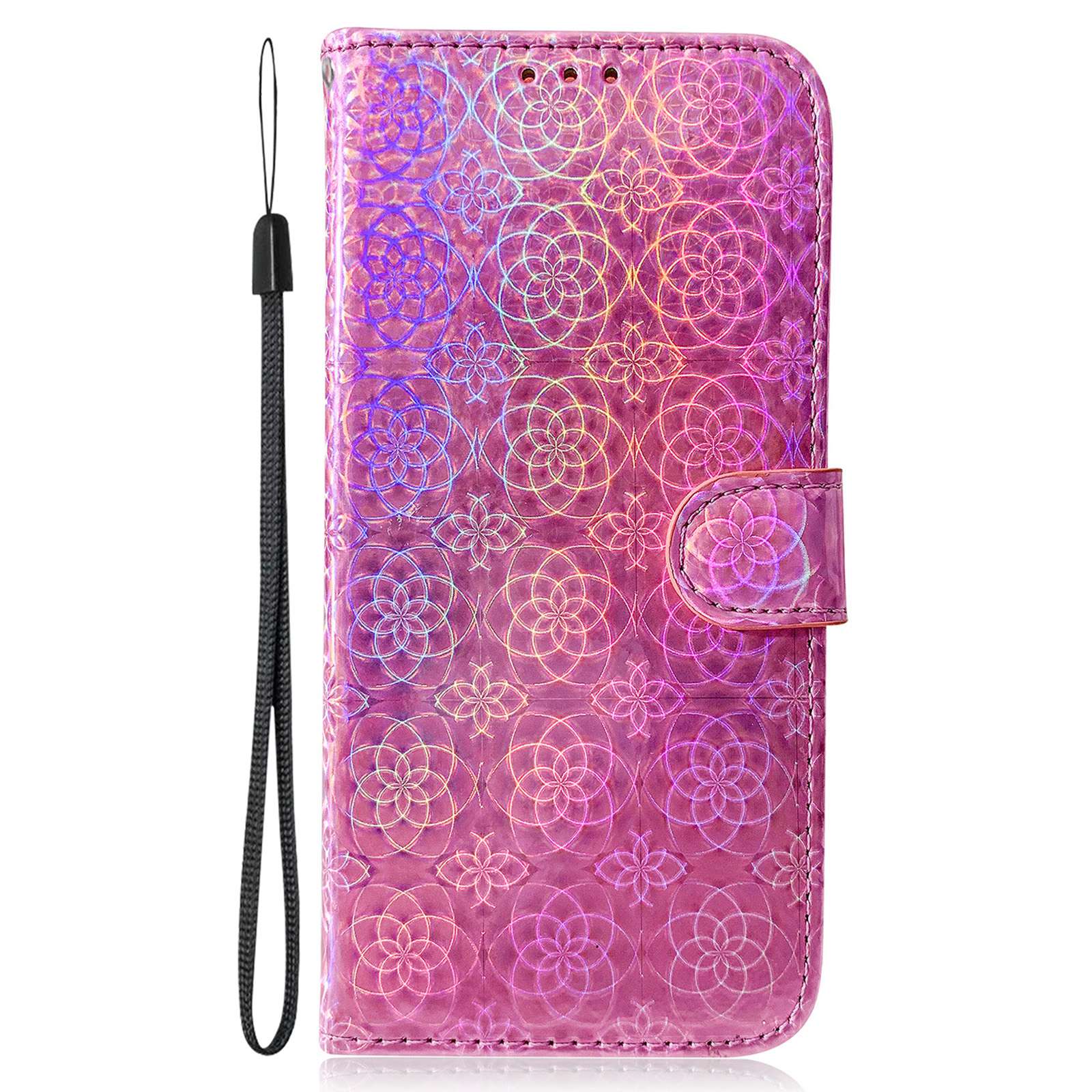 Wallet Leather Case for iPhone 15 , Stand Dazzling Flower Pattern Phone Cover - Pink