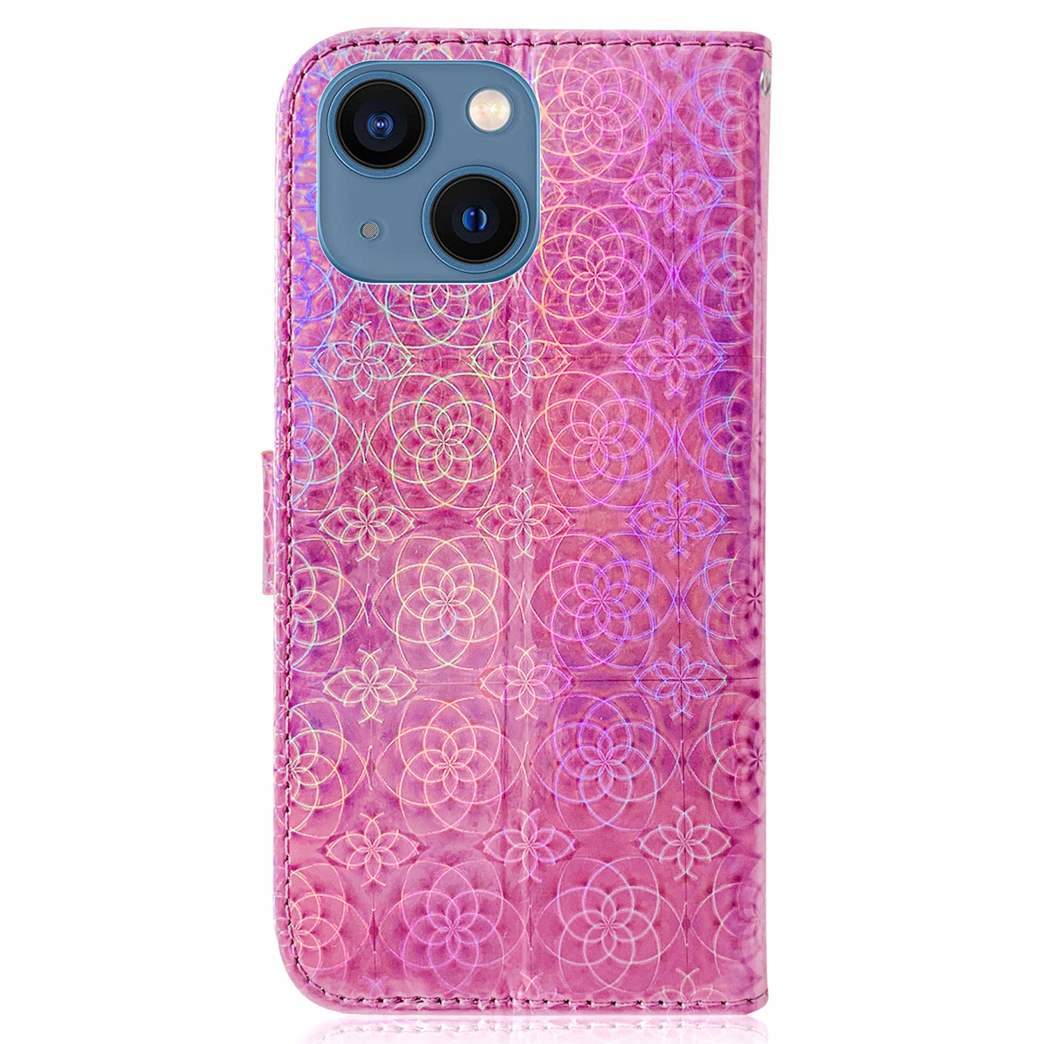 Wallet Leather Case for iPhone 15 , Stand Dazzling Flower Pattern Phone Cover - Pink