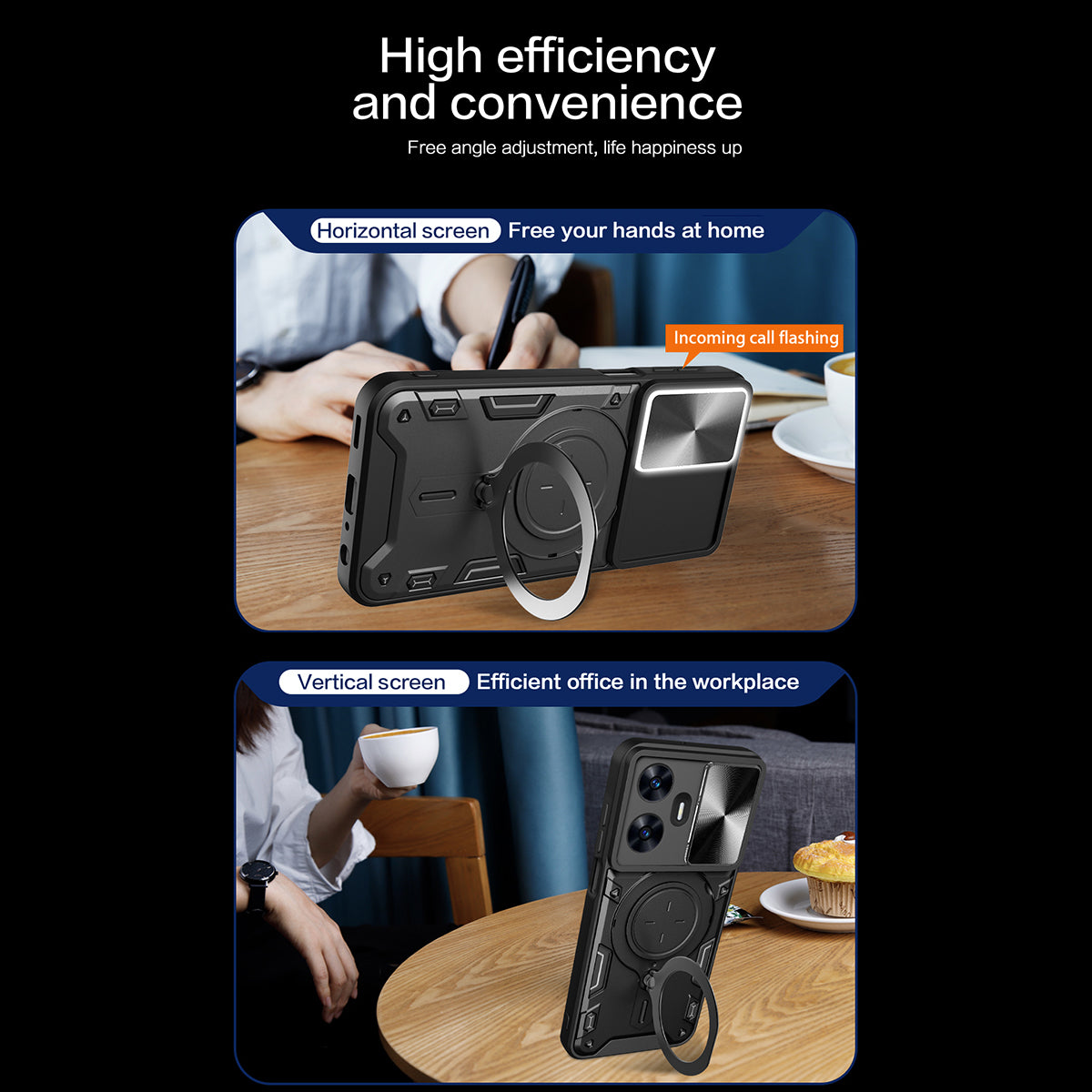 Uniqkart for Realme C55 PC+TPU Kickstand Cover Slide Camera Window Protection Phone Case - Silver