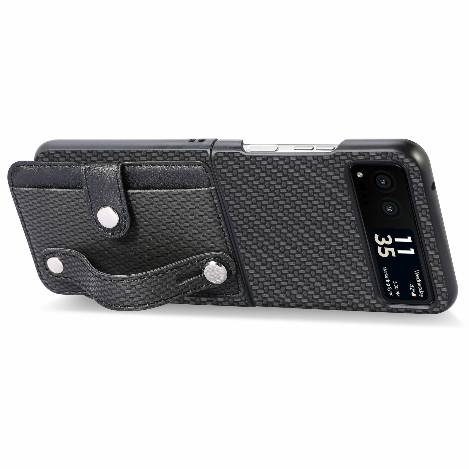 PU Leather+PC Phone Case for Motorola Razr 40 5G , Carbon Fiber Texture Wristband Kickstand Cover - Black