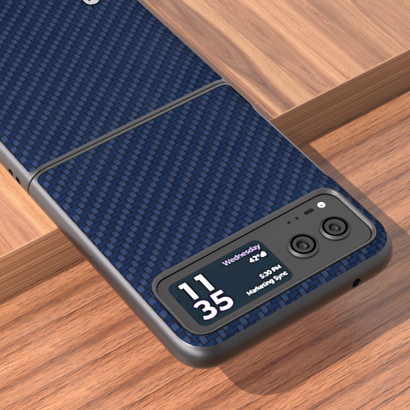 Uniqkart Phone Case for Motorola Razr 40 5G Carbon Fiber Texture PU Leather Coated PC Cover - Blue