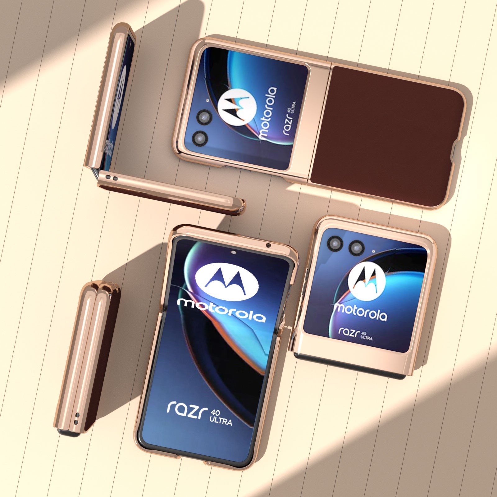 Uniqkart for Motorola Razr 40 Ultra 5G Nano Electroplating Phone Case Genuine Cow Leather + PC Silky Feeling Cover - Coffee