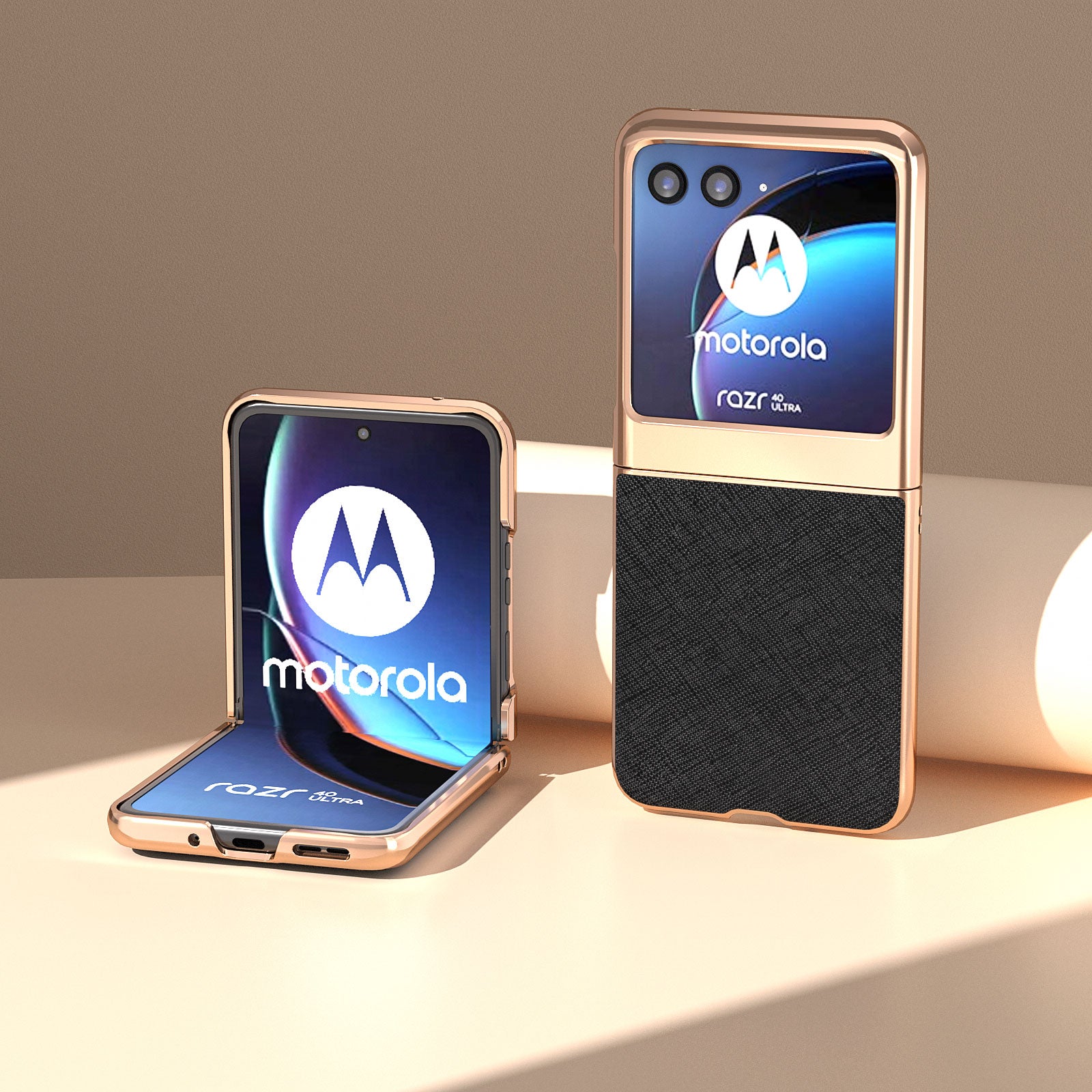 for Motorola Razr 40 Ultra 5G Genuine Cow Leather + PC Protective Cover Nano Electroplating Phone Case - Black