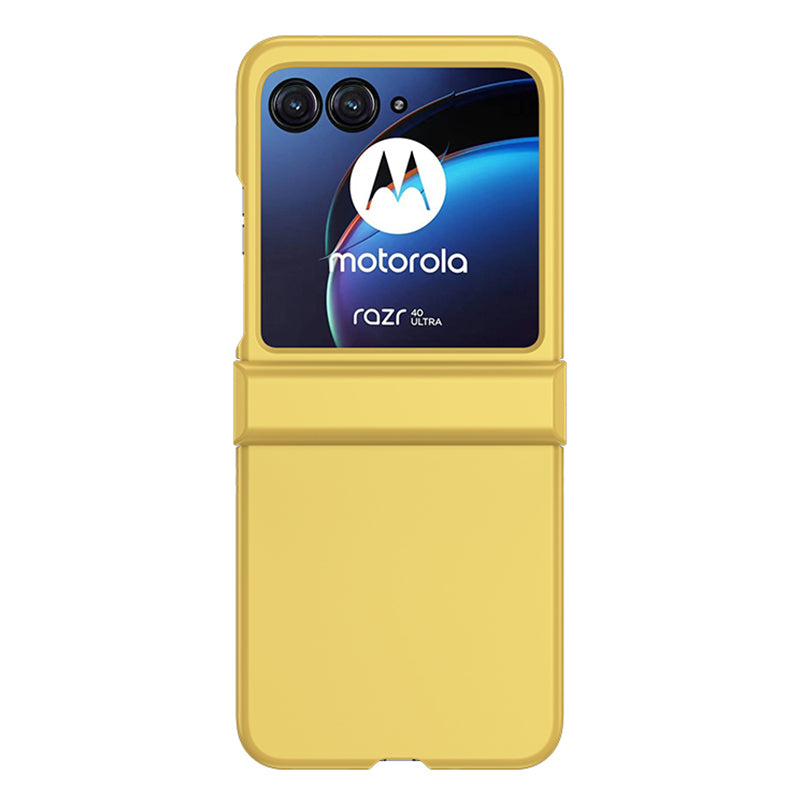 Uniqkart for Motorola Razr 40 Ultra 5G Phone Case Hinge Design PC Cover with Tempered Glass Rear Screen Protector - Yellow