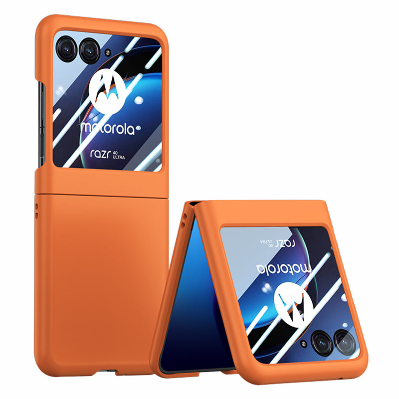 for Motorola Razr 40 Ultra 5G Phone Case Skin-touch PC Cover with Tempered Glass Rear Screen Protector - Orange