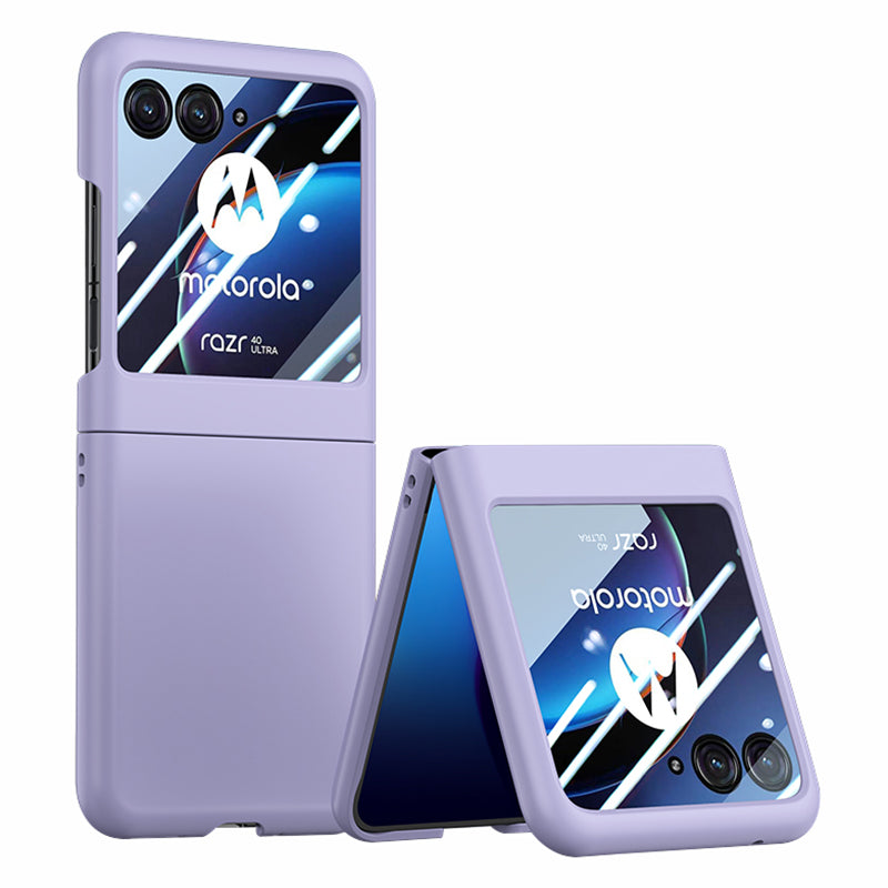 for Motorola Razr 40 Ultra 5G Phone Case Skin-touch PC Cover with Tempered Glass Rear Screen Protector - Purple