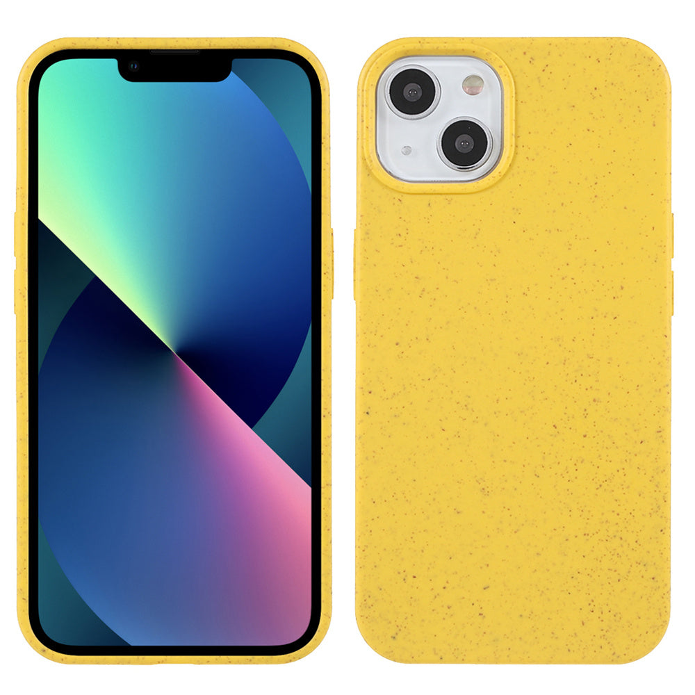 Biodegradable Case for iPhone 15 Plus Starry Sky Series Matte Wheat Straw+TPU Hybrid Phone Cover - Yellow