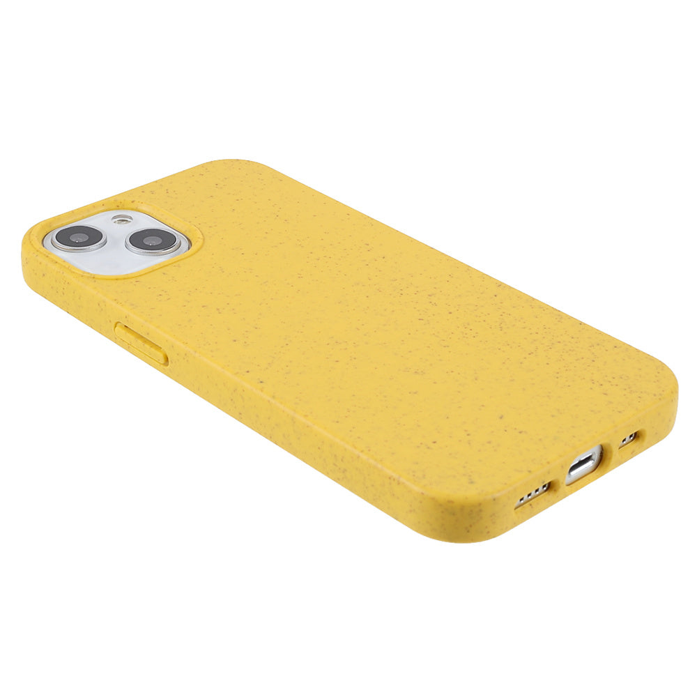 Biodegradable Case for iPhone 15 Plus Starry Sky Series Matte Wheat Straw+TPU Hybrid Phone Cover - Yellow