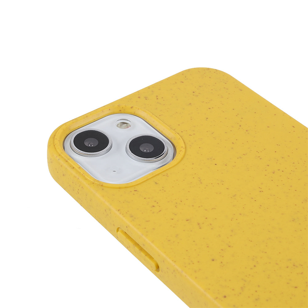 Biodegradable Case for iPhone 15 Plus Starry Sky Series Matte Wheat Straw+TPU Hybrid Phone Cover - Yellow