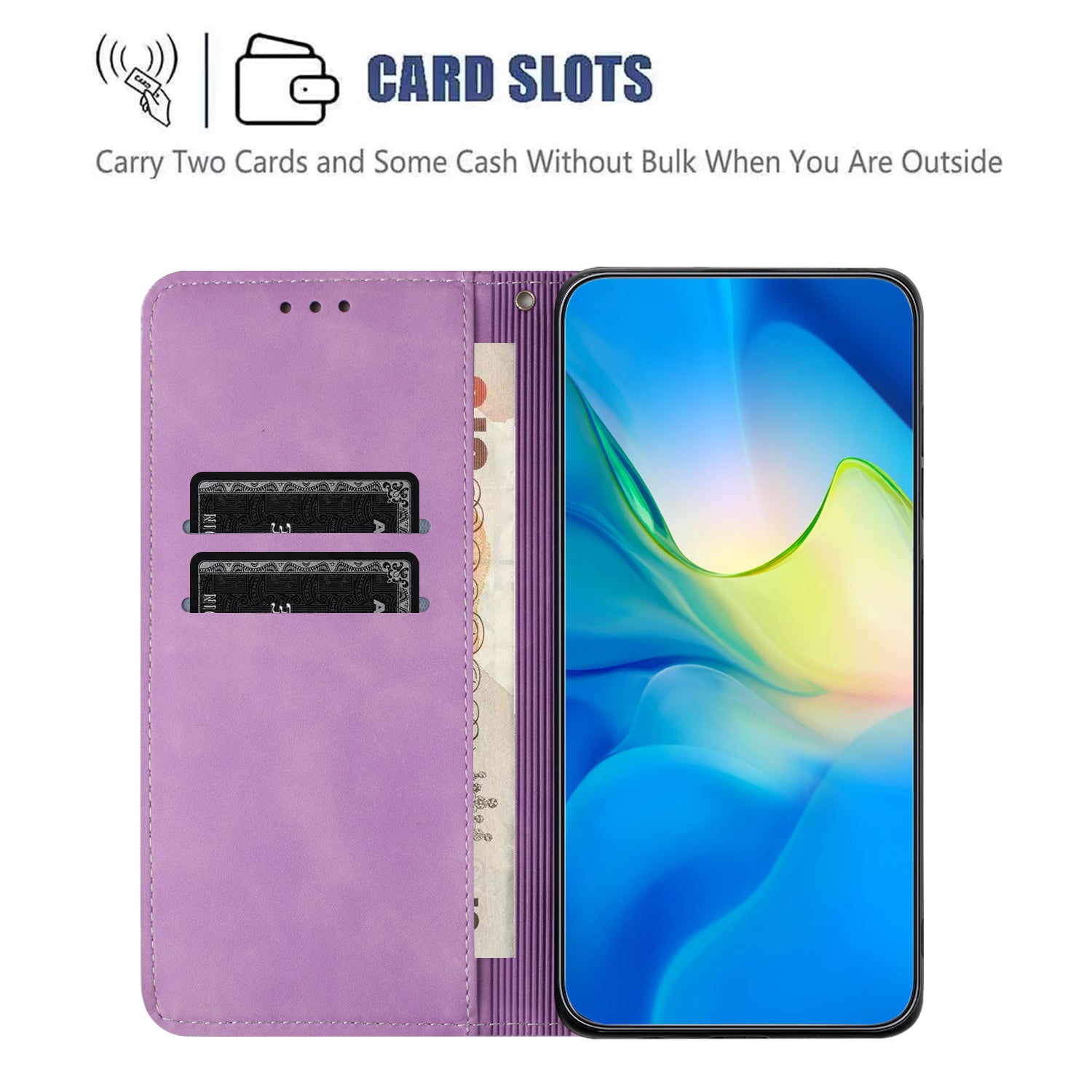 Wallet Case for iPhone 15 Pro Max PU Leather Retro Flower Imprnted Stand Phone Cover - Purple