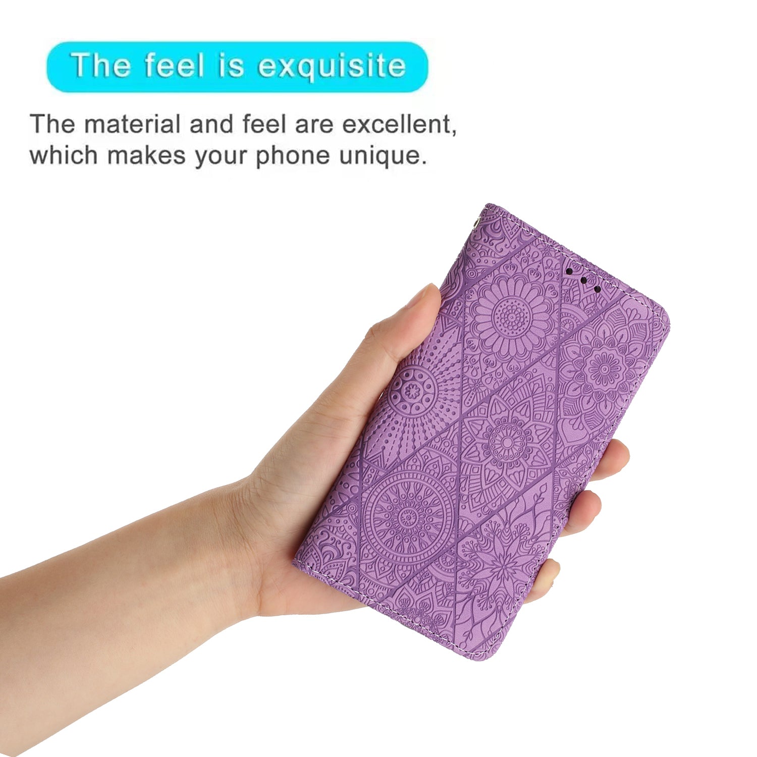 Wallet Case for iPhone 15 Pro Max PU Leather Retro Flower Imprnted Stand Phone Cover - Purple