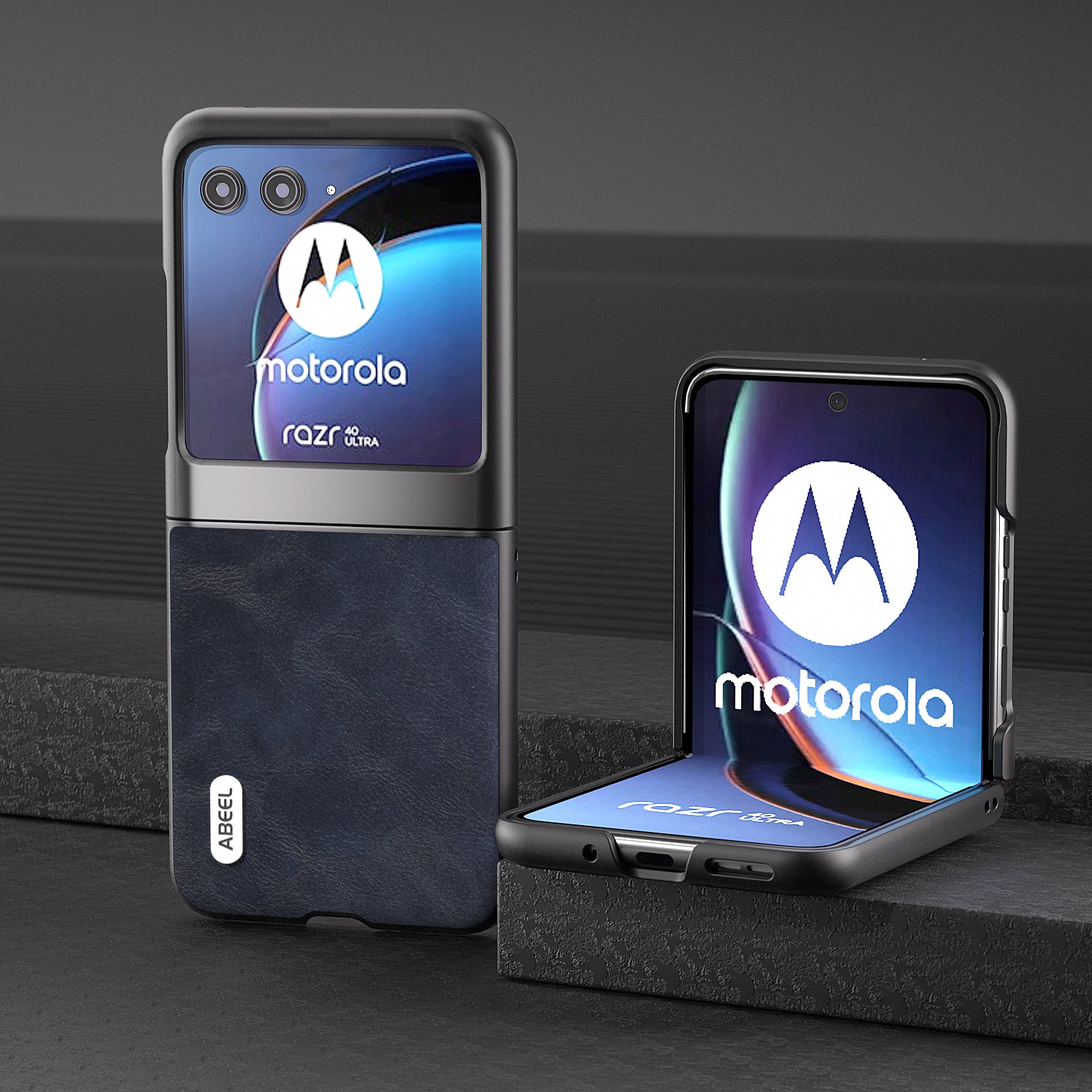 Uniqkart Bump Proof Phone Case for Motorola Razr 40 Ultra 5G , PU Leather Coated PC Cowhide Texture Cover - Blue