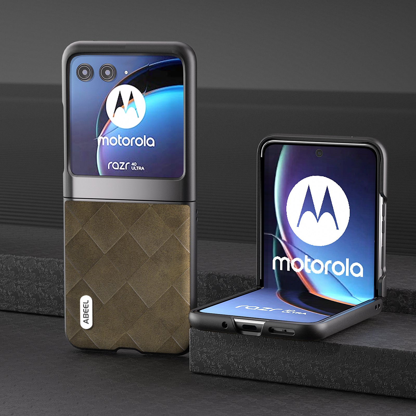 Uniqkart for Motorola Razr 40 Ultra 5G PU Leather + PC Protective Case Grid Texture Phone Cover - Green