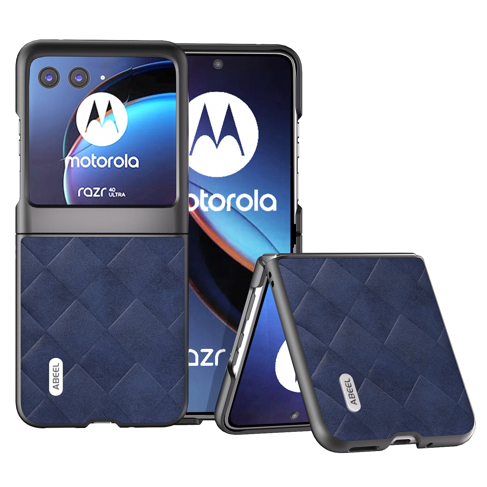 Uniqkart for Motorola Razr 40 Ultra 5G PU Leather + PC Protective Case Grid Texture Phone Cover - Blue