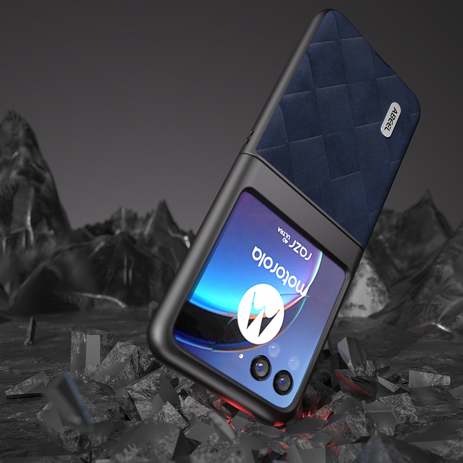 Uniqkart for Motorola Razr 40 Ultra 5G PU Leather + PC Protective Case Grid Texture Phone Cover - Blue