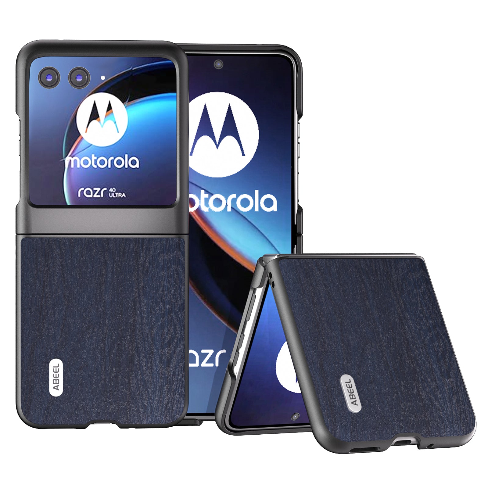 Uniqkart For Motorola Razr 40 Ultra 5G Wood Texture Phone Case PU Leather Coated PC Cover - Blue
